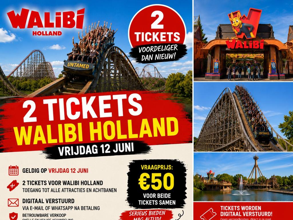 2 tickets Walibi Holland - vrijdag 12 juni, Tickets en Kaartjes, Recreatie | Pretparken en Attractieparken, Twee personen, Ticket of Toegangskaart
