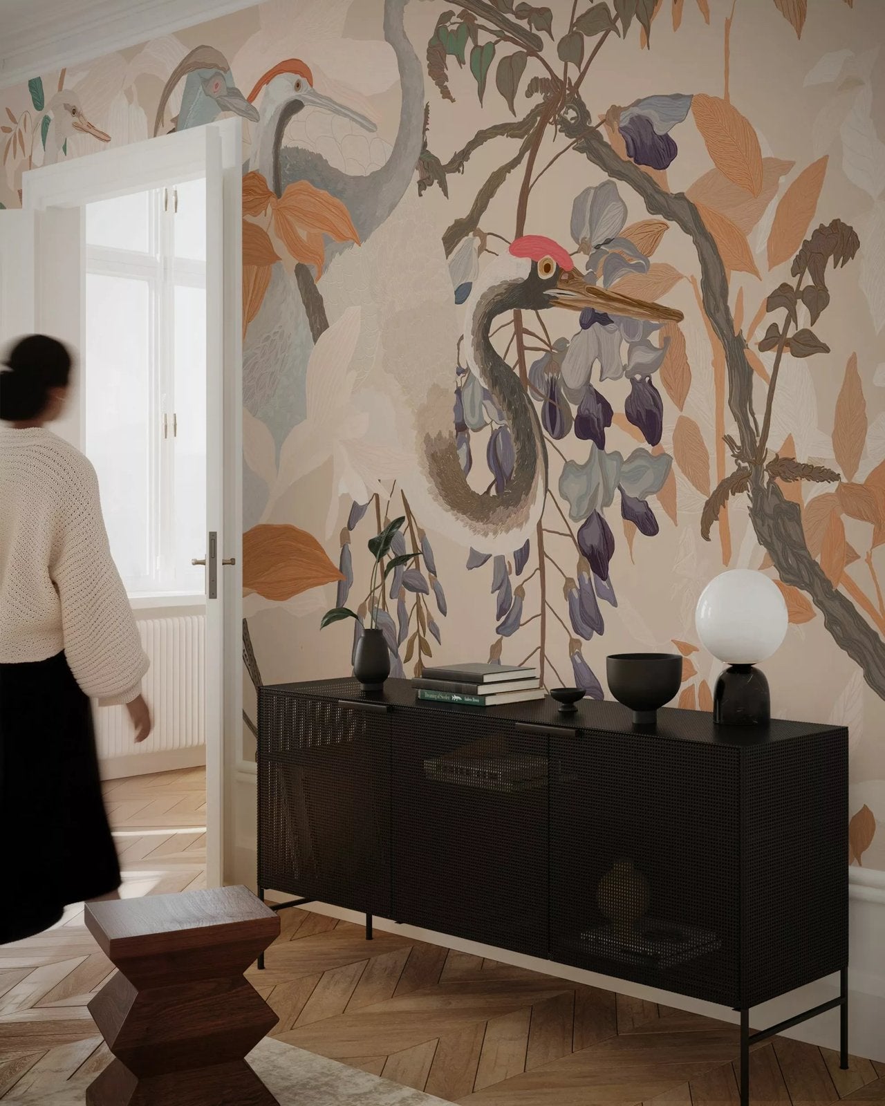 Fotobehang Curious Cranes - 380x260 cm - Premium, Natuurlijk, Overige merken, Beige, Ophalen of Verzenden