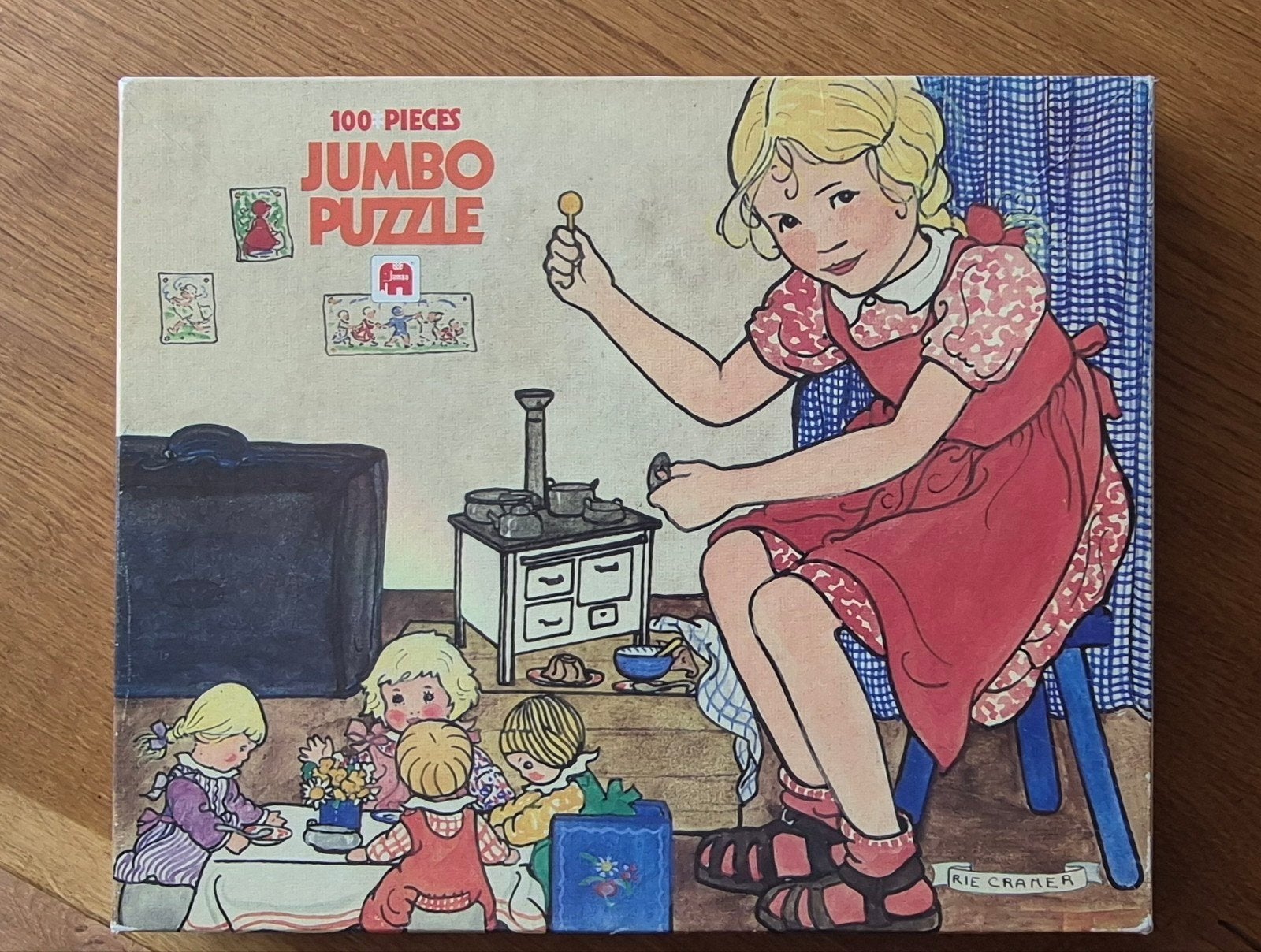 Vintage Jumbo Puzzel 100 stukjes - Rie Cramer illustratie, Ophalen of Verzenden, Minder dan 500 stukjes, Gebruikt, Legpuzzel
