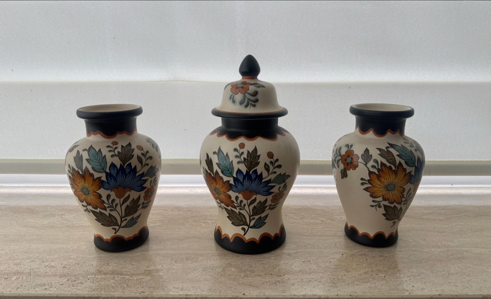 Zeldzame 3-delige set Flora Gouda Plateel, handwerk, ca. 192, Antiek en Kunst, Antiek | Keramiek en Aardewerk, Ophalen