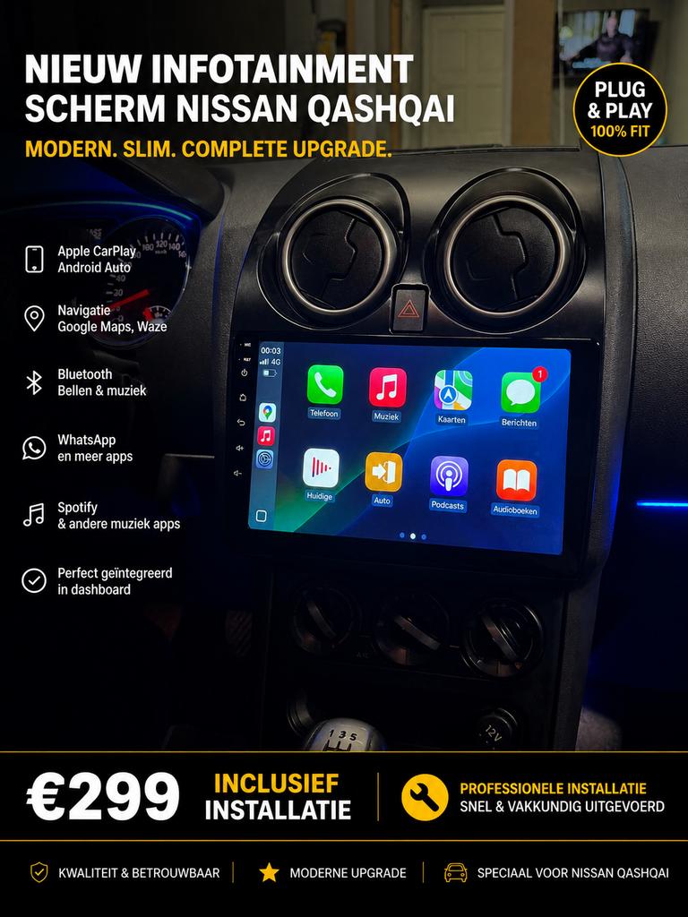 Nieuw Carplay Scherm Nissan Qashqai - Incl. Installatie, Ophalen of Verzenden, Nieuw