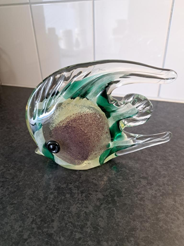Mooie Murano glazen vis - Groen en goudkleurig, Antiek en Kunst, Ophalen of Verzenden