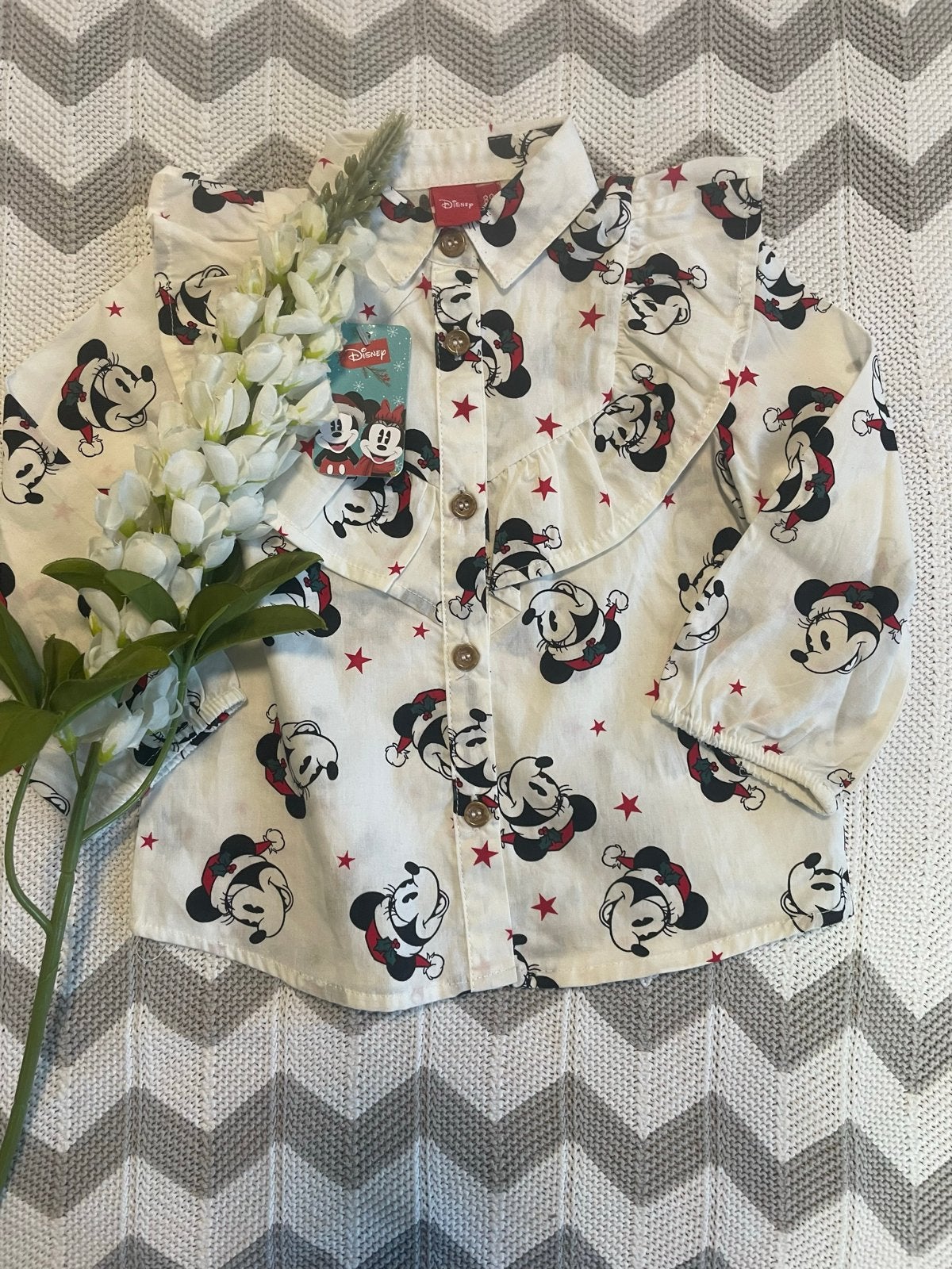 NIEUW, wit kerstblousje met Minnie Mouse, maatje 80, Ophalen of Verzenden, Nieuw, Meisje, Overhemdje of Bloesje