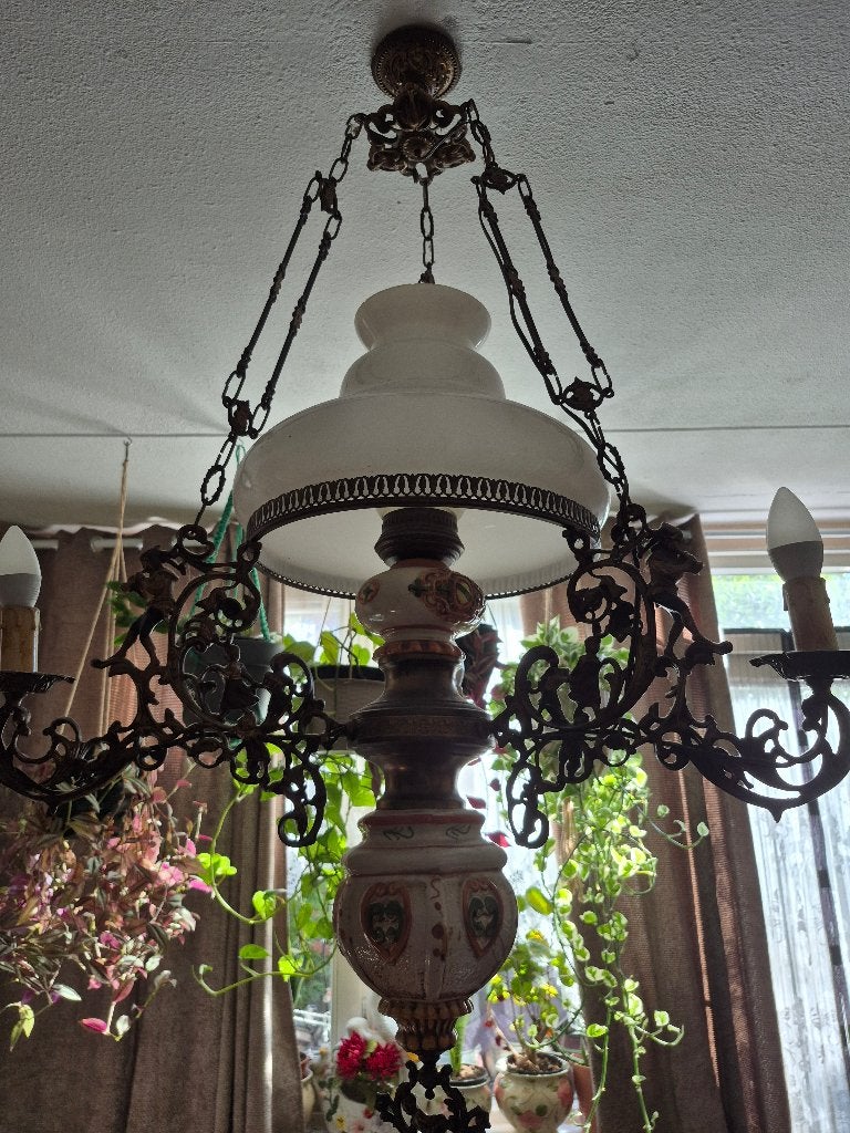 Unieke Antieke Majolica Hanglamp rattenvanger v hamelen, Ophalen