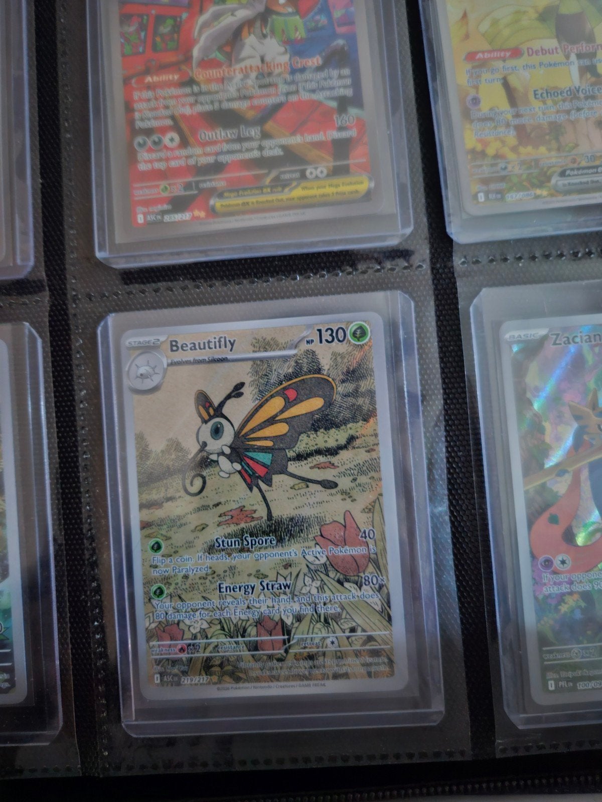 Pokemon Beautifly 219/217 Ascended Heroes, Ophalen of Verzenden, Zo goed als nieuw, Losse kaart, Foil