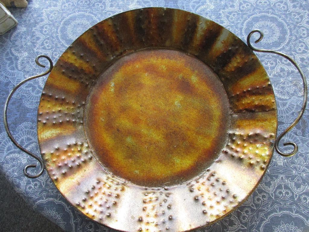 metalen schaal met oren  - 41 cm, Huis en Inrichting, Schaal, Rond, Ophalen of Verzenden, Glas