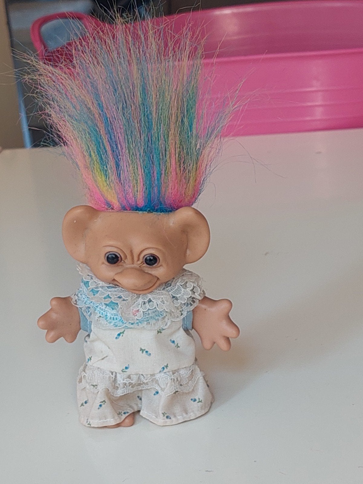 Vintage Uneeda Regenboog Troll Pop Jaren '80 - 13 cm, Ophalen of Verzenden, Gebruikt