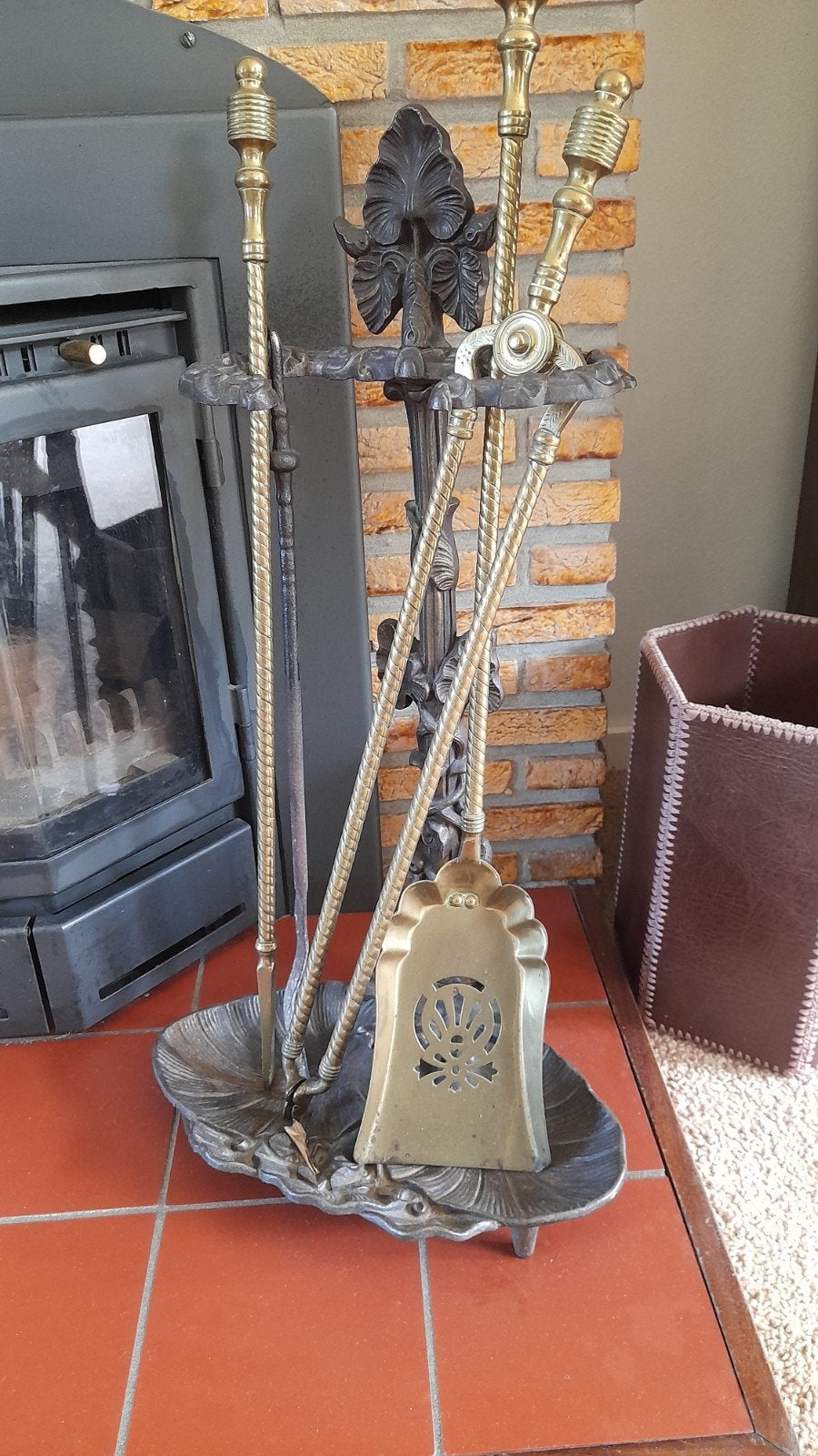 Antieke haardset met 4-delig gereedschap, Ophalen, Gebruikt, Vrijstaande haard, Houthaard