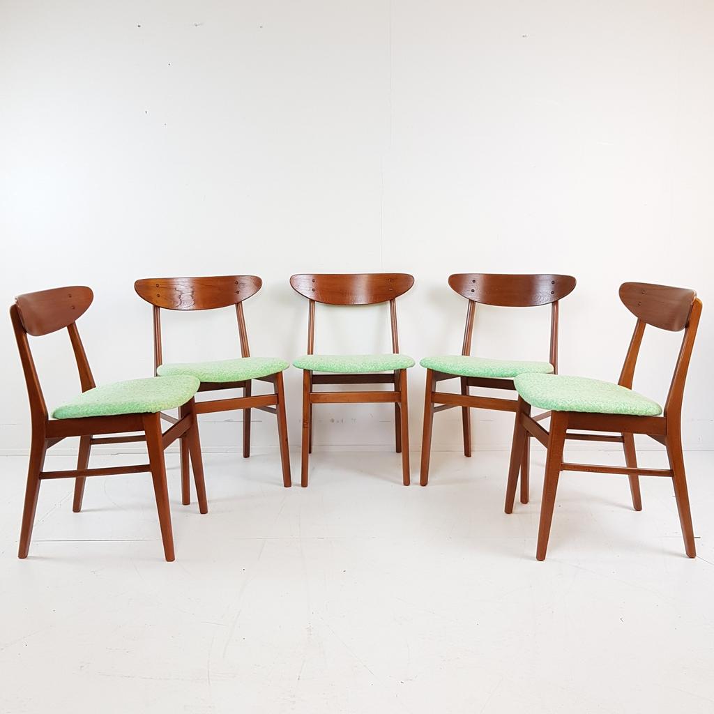 Vintage farstrup Deense stoelen groen | chairs green teak, Huis en Inrichting, Stoelen, Overige kleuren, ., Ophalen of Verzenden