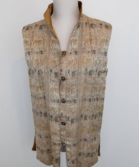 Aziatisch / Nehru Brokaat Dames Gilet Goud/Beige  Maat M 38, Maat 38/40 (M), Overige typen, Beige, Ophalen of Verzenden