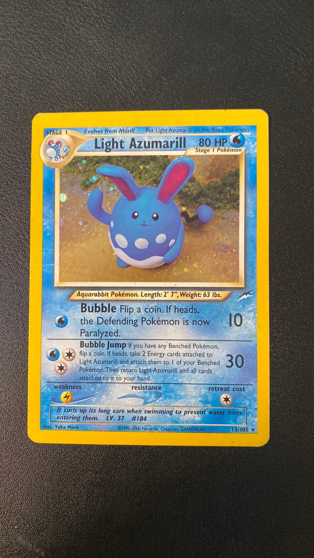 Pokemon light azumarill 13/105 neo destiny, Ophalen of Verzenden, Gebruikt, Losse kaart