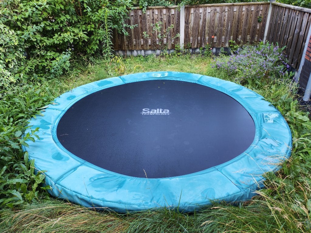 Salta trampoline rond 300cm met groene rand, Ophalen, Gebruikt