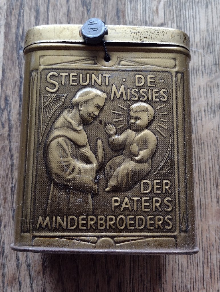 missiebusje minderbroeders weert, Verzamelen, Ophalen of Verzenden, Gebruikt, Overige typen, Christendom | Katholiek
