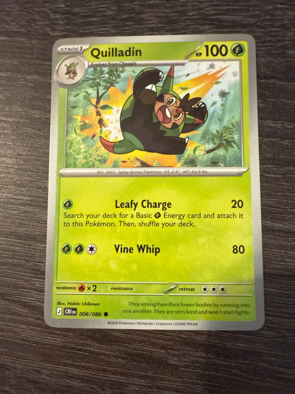 Pokémon Kaart Quilladin 006/086 CRI EN, Ophalen of Verzenden, Zo goed als nieuw, Losse kaart