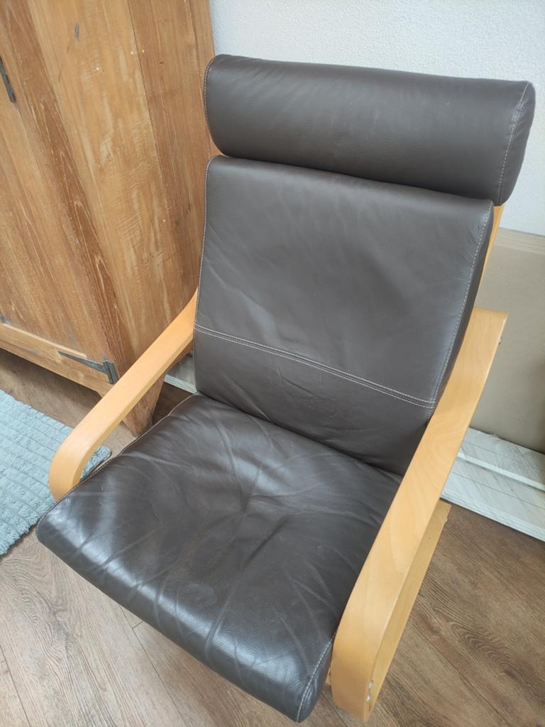 Leren poang ikea middenbruin frame, Huis en Inrichting, Stoelen, Gebruikt, Eén, Hout, Leer, Bruin, Ophalen