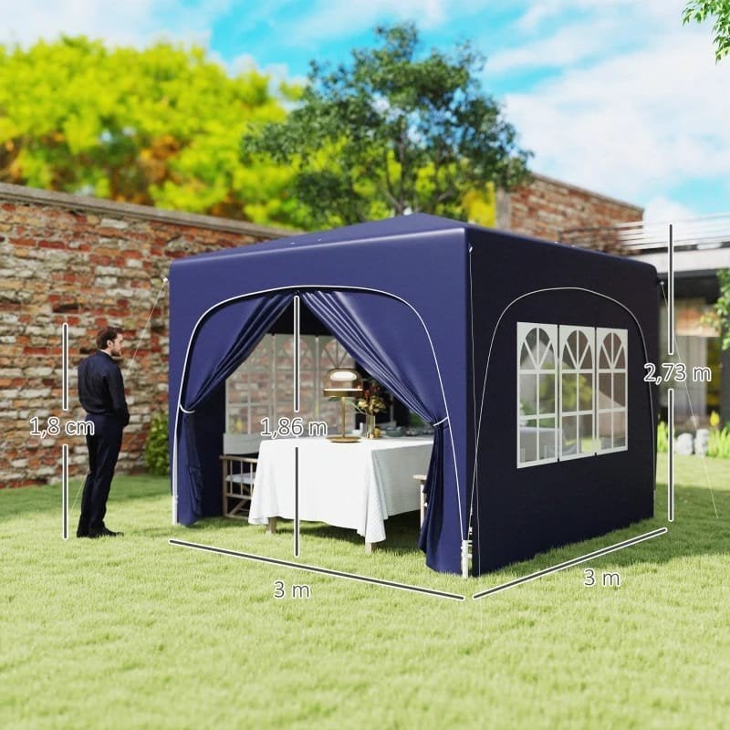 Partytent paviljoentent 3x3m Blauw - Opvouwbaar & Waterdicht, Tuin en Terras, Opvouwbaar, Partytent, Minder dan 4 meter, Nieuw