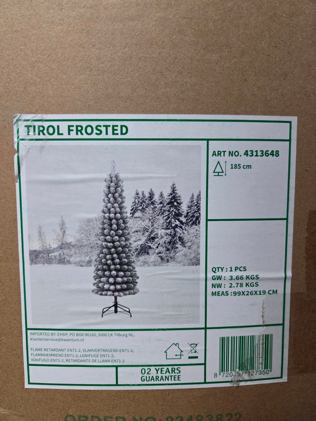 Smalle kerstboom met sneeuweffect - 185 cm, Ophalen, Zo goed als nieuw