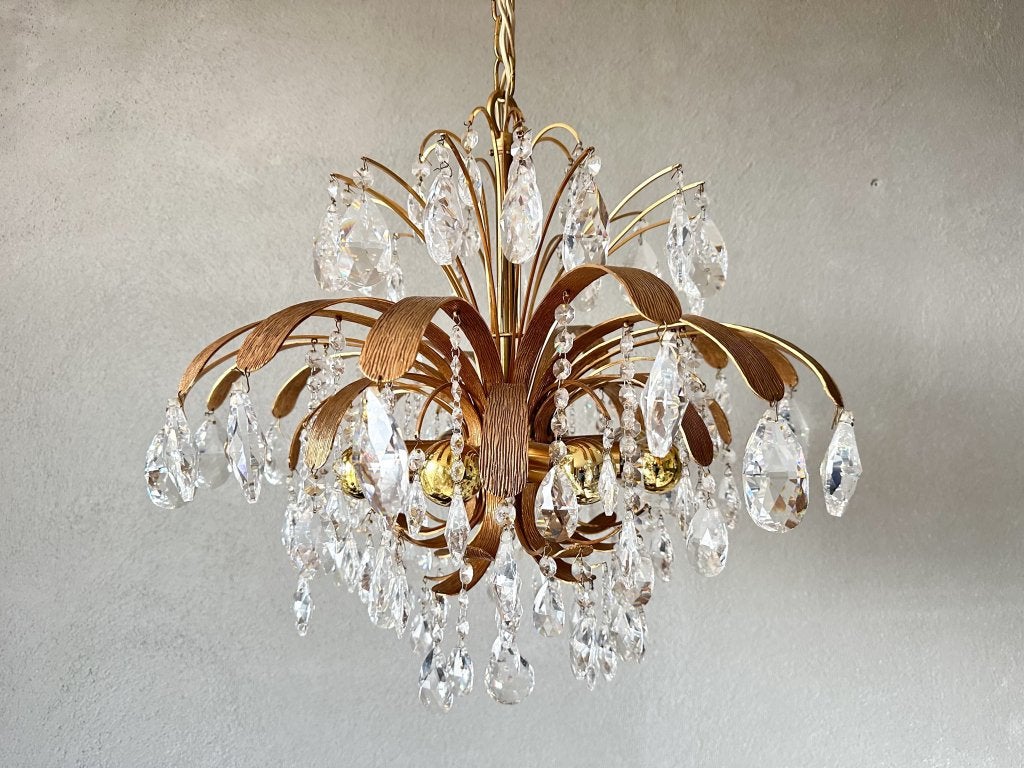 Vintage Palwa palmboom hanglamp, Huis en Inrichting, Lampen | Hanglampen, Niet ingevuld, Hollywood regency, Niet ingevuld, Glas