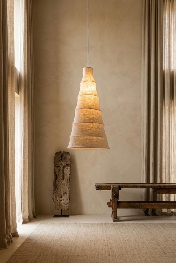 Unieke linnen hanglamp, Ophalen of Verzenden, Zo goed als nieuw, Stof, 75 cm of meer