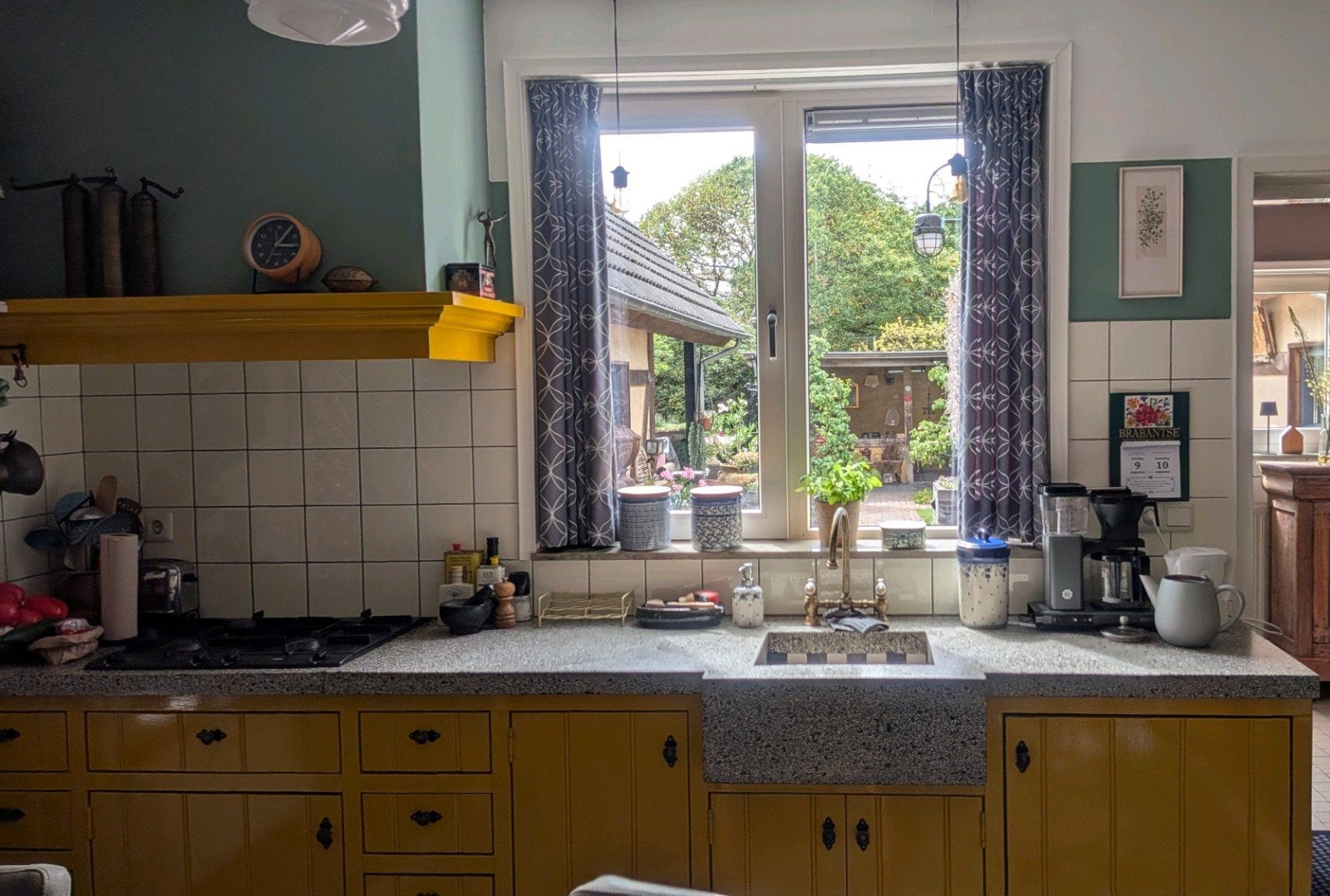 Authentieke eikenhouten keuken met terrazzo blad, Ophalen, Gebruikt, Overige materialen, Wit