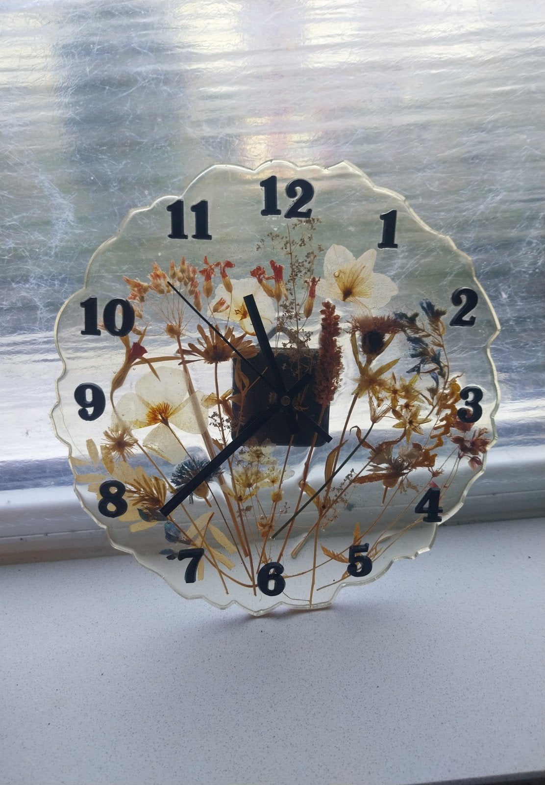 Unieke Epoxy droogbloemen klok, Ophalen, Wandklok
