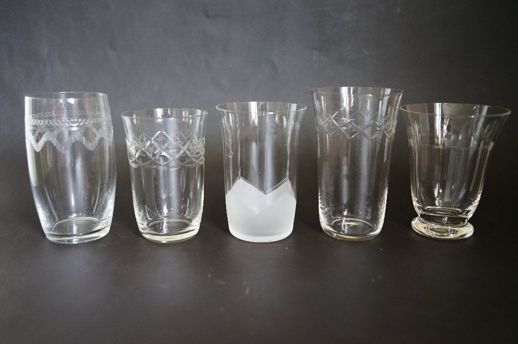 vintage antiek art deco 10x geslepen guilloche water glas, Antiek en Kunst, Ophalen of Verzenden