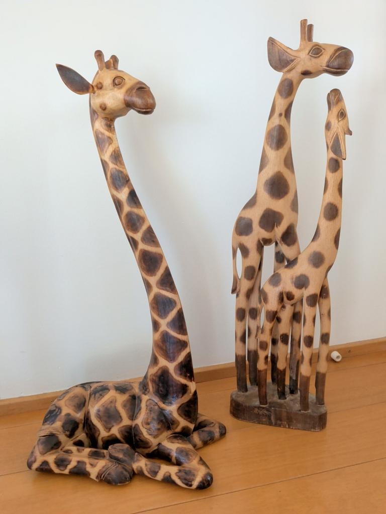 Houten giraffen, set van 3, Huis en Inrichting, Woonaccessoires | Overige, Ophalen of Verzenden, Gebruikt