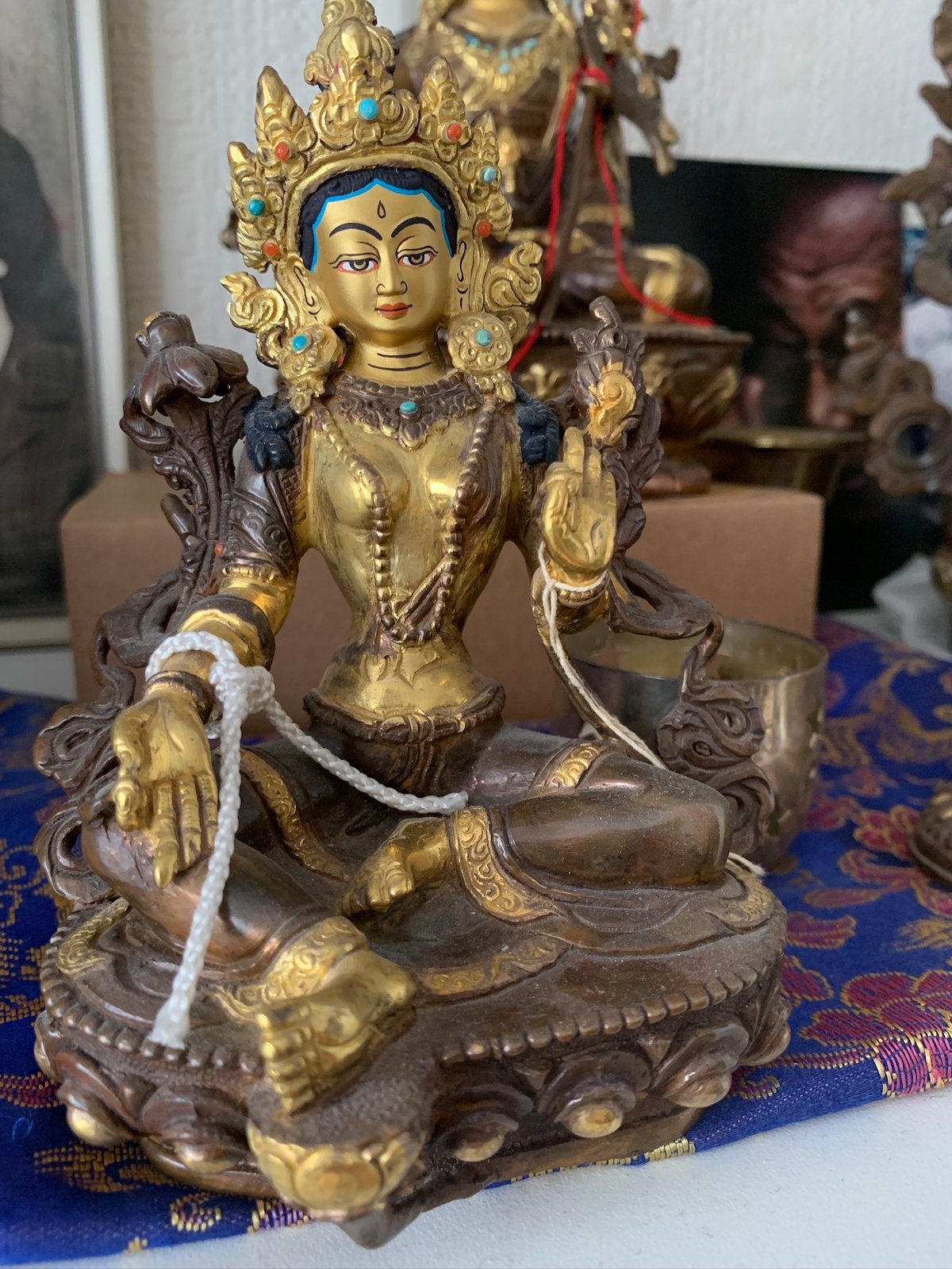 Bronzen statue van de groene Tara 15 cm hoog, Ophalen, Zo goed als nieuw