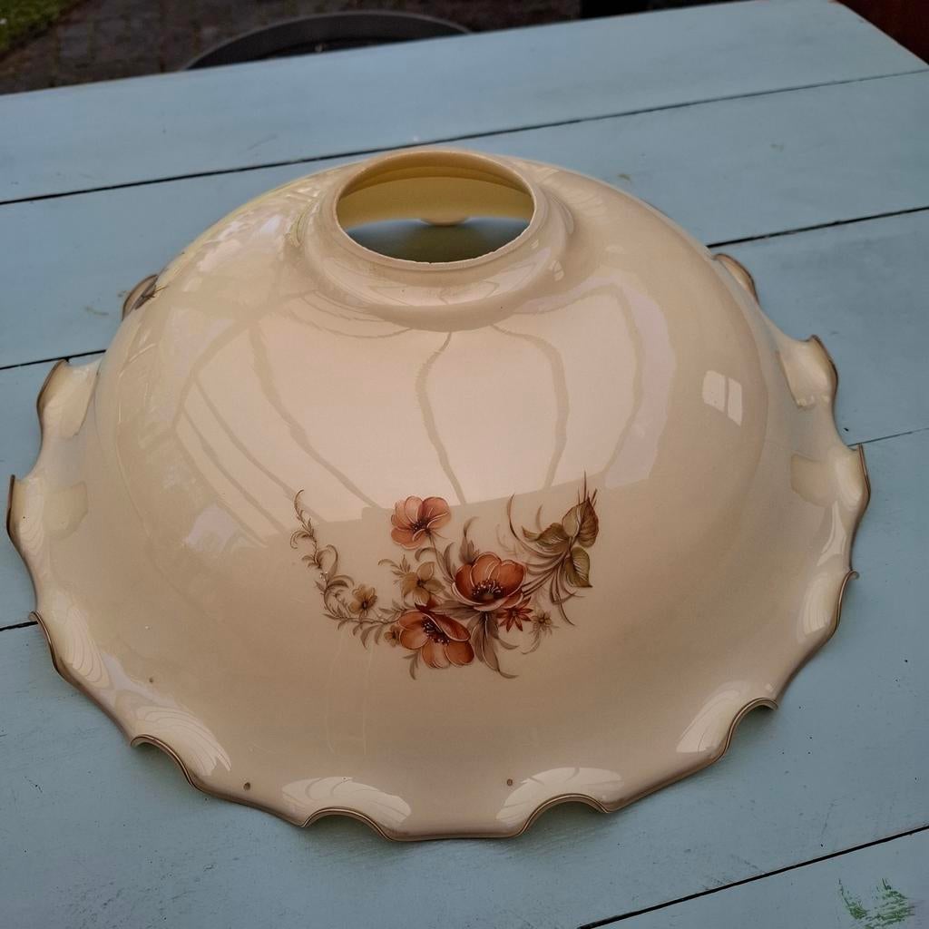 Glazen lampenkap ecru met bloemmotief, Ø 45 cm, Ophalen, Gebruikt, Rond, Crème