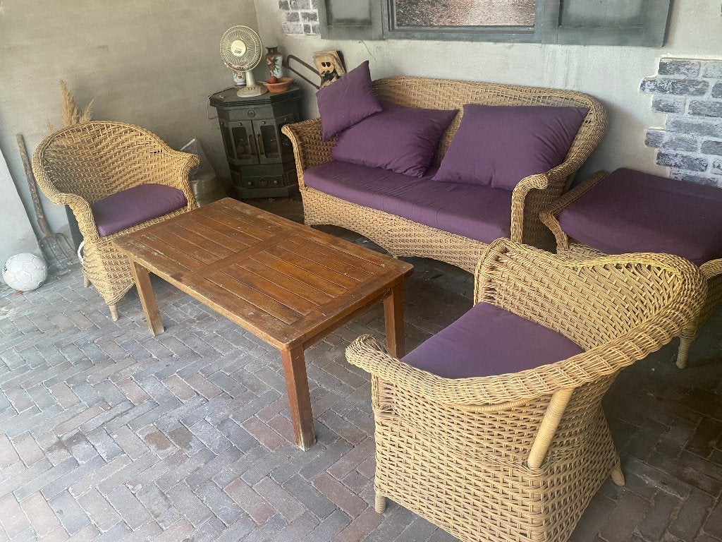 Te Koop zgan lounge set, Ophalen, Kunststof, Gebruikt, 6 zitplaatsen