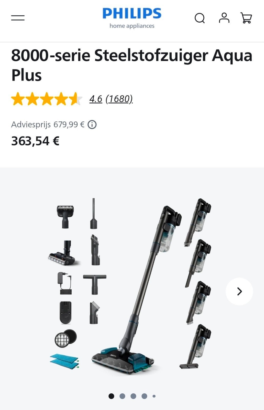 Philips 8000-serie PowerCyclone 12 steelstofzuiger Aqua Plus, Ophalen, Philips, Zo goed als nieuw, Draadloos