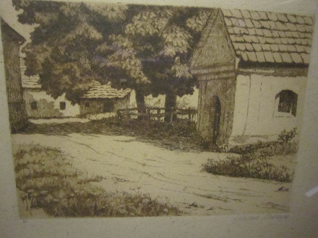 LIMBURG, ?? Ets binnenplaats met kapelletje, Antiek en Kunst, Kunst | Etsen en Gravures, Ets, Ophalen of Verzenden