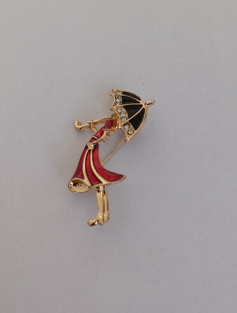 Dame met parasol broche, Overige materialen, 4 tot 7 cm, Overige kleuren, Nieuw