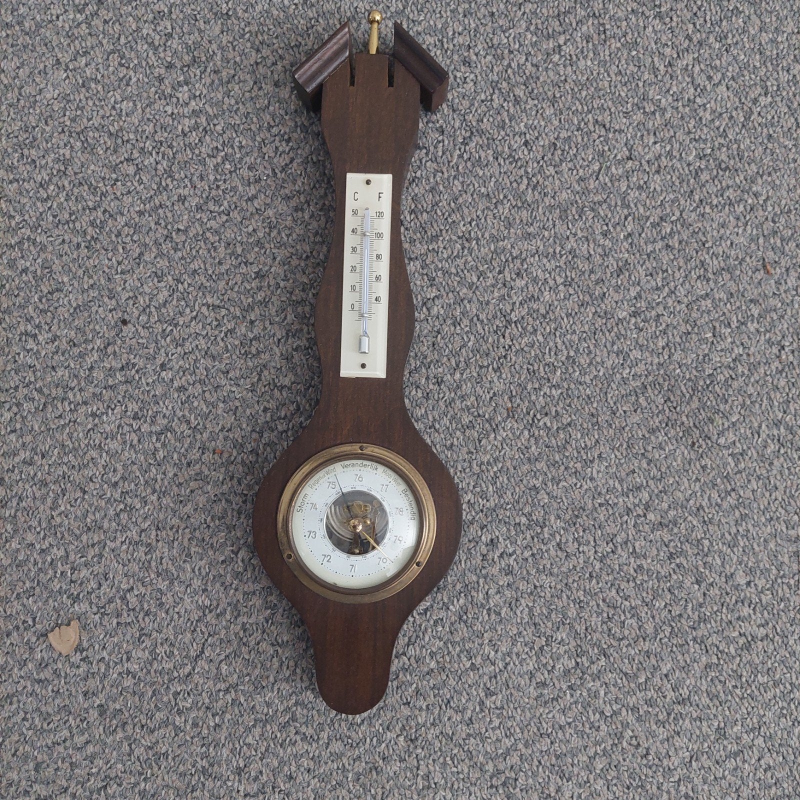 Vintage Barometer met Thermometer - Hout, Ophalen, Gebruikt, Barometer