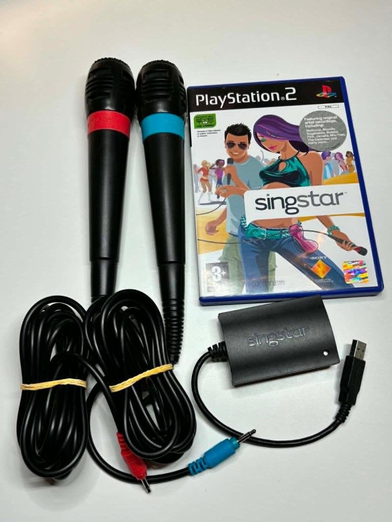 Singstar microfoons + 1 spel PlayStation 2, Muziek, Gebruikt, Verzenden, 3 spelers of meer