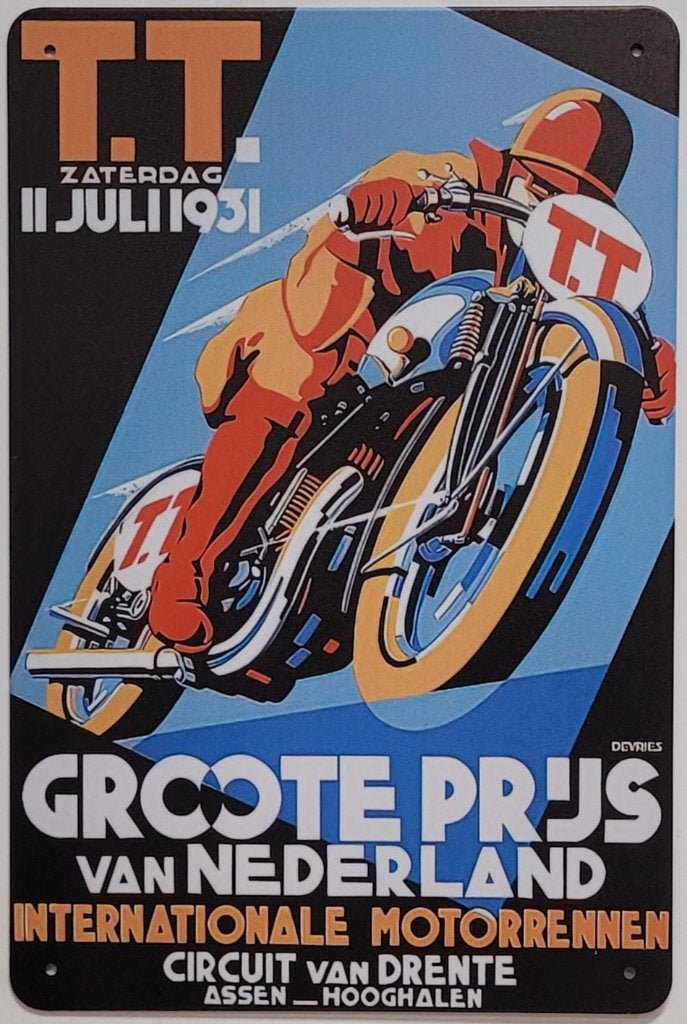 TT Races Assen 1931 motor reclamebord van metaal wandbord