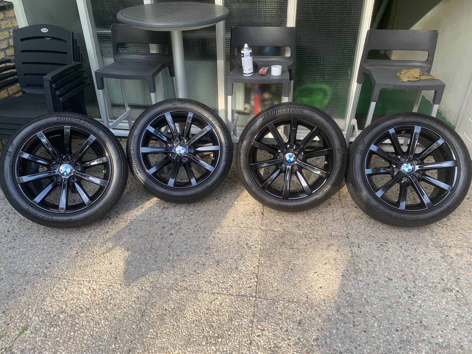Bmw 18 inc Black/styling met Bridgestone 245-45-18 RFT Safe, Ophalen, 18 inch, 245 mm, Banden en Velgen