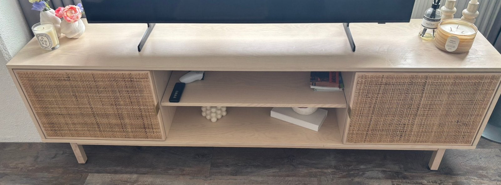 TV-dressoir Doddy - hout/webbing - 54x180x39 cm, Ophalen, Gebruikt, 150 tot 200 cm, Minder dan 100 cm
