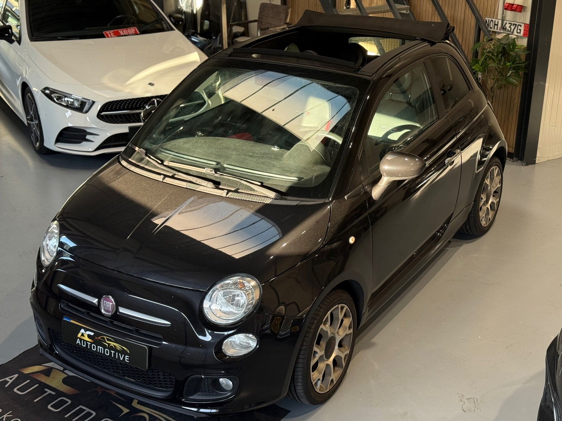 Fiat 500 C 0.9 TwinAir Turbo 500S Leder/Airco/Nap cabrio., Auto's, Gebruikt, Cabriolet, Leder en Stof, Zwart