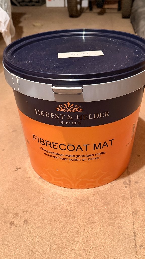Herfst & Helder Fibrecoat Mat Muurverf RAL 9010, Doe-het-zelf en Verbouw, Ophalen, Gebruikt, 5 tot 10 liter, Wit