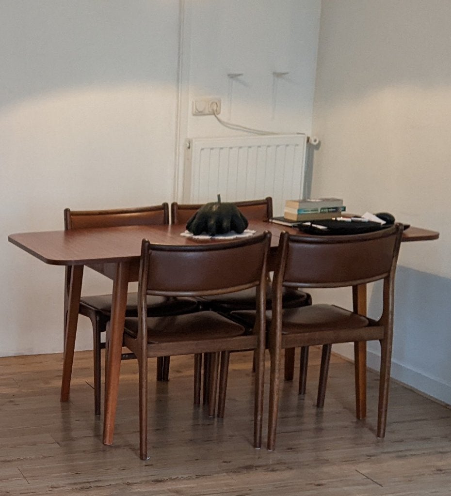 Tafel plus stoelen, Huis en Inrichting, Complete eetkamers, Ophalen, Gebruikt, Vintage retro, 4 tot 6 stoelen
