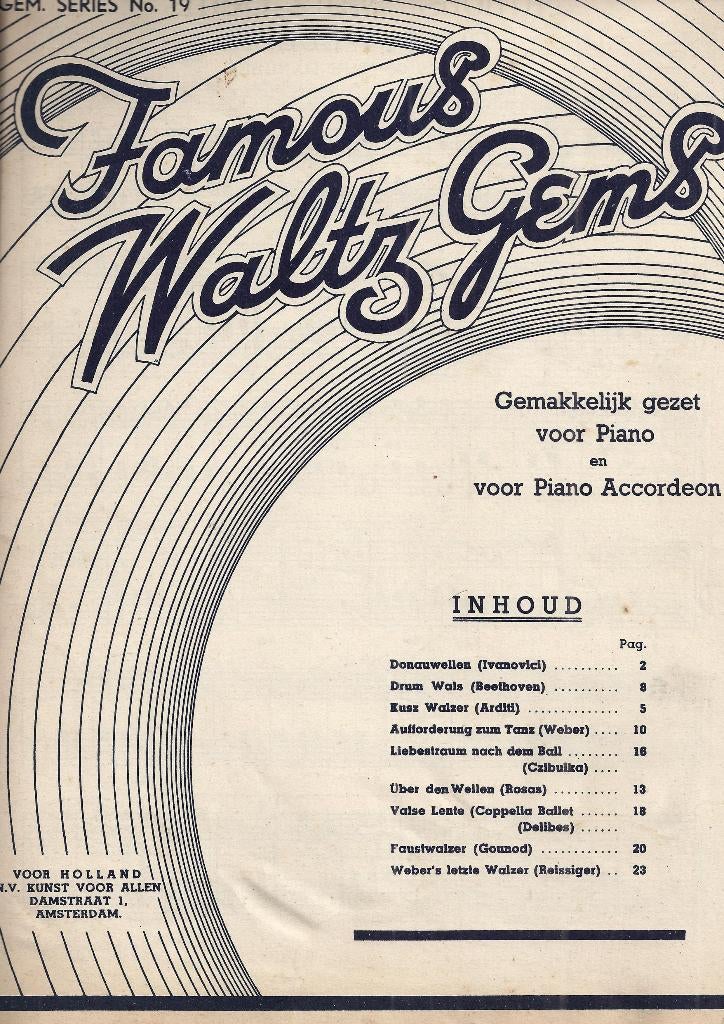 A74 bladmuziek famous waltz gems (7 piano accordeon), Gebruikt, Klassiek, Ophalen of Verzenden, Artiest of Componist