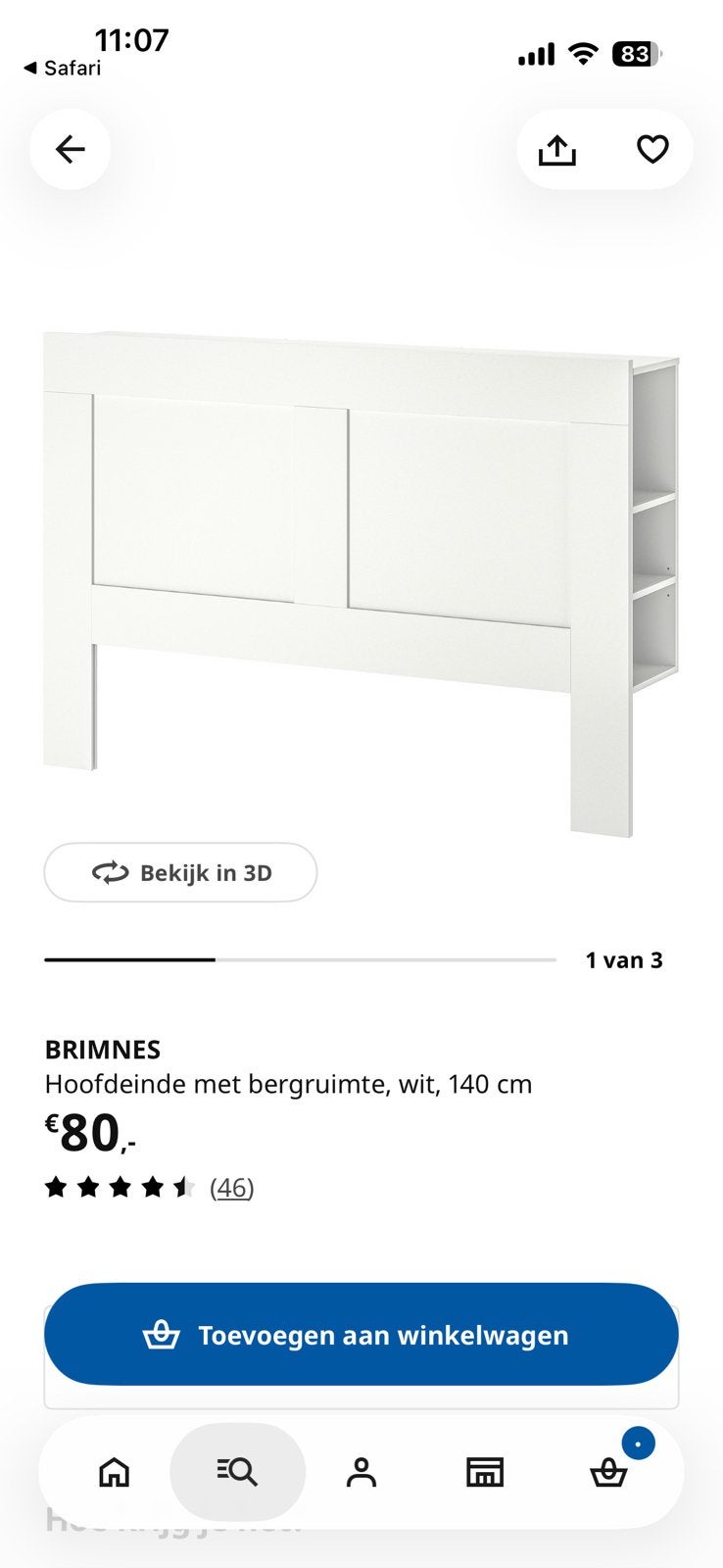 Brimnes hoofdbord 140 wit, Huis en Inrichting, Ophalen, Wit, Tweepersoons, 140 cm