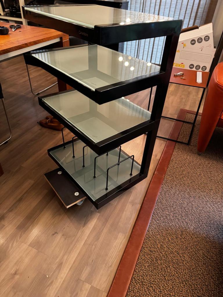 Norstone Esse Hifi meubel/rack - Zwart met gezandstraald gla, Audio, Tv en Foto, Ophalen, Zo goed als nieuw