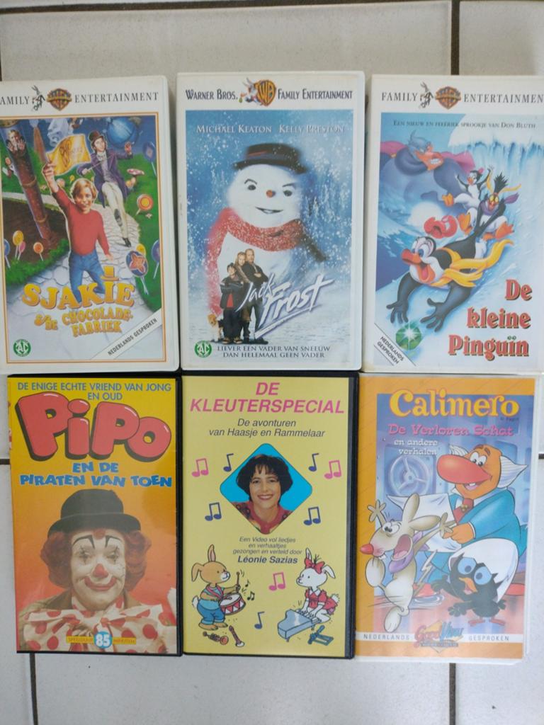 VHS-banden collectie: Sjakie, Jack Frost,Pinguïn, Pipo, Kle, Avontuur, Gebruikt, Alle leeftijden, Ophalen of Verzenden