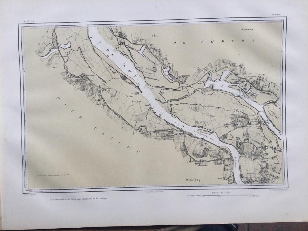 Rijn , Pannerdensche kanaal, Angeren, Goudriaan, 1830, 1800 - 1899, Verzenden, Cartografie, 50 cm