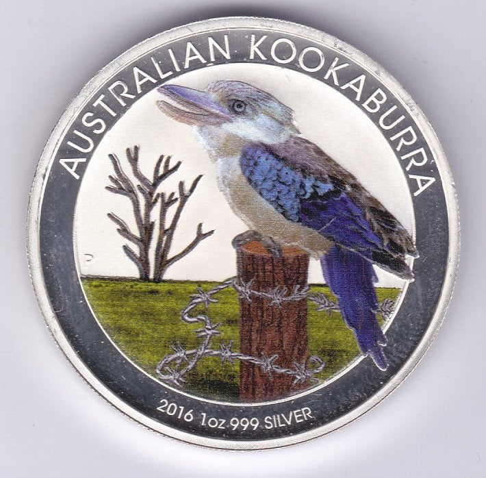 Aistralië 1 dollar 2016 zilver 1 ounce Kookaburra in kleur, Ophalen of Verzenden, Zilver