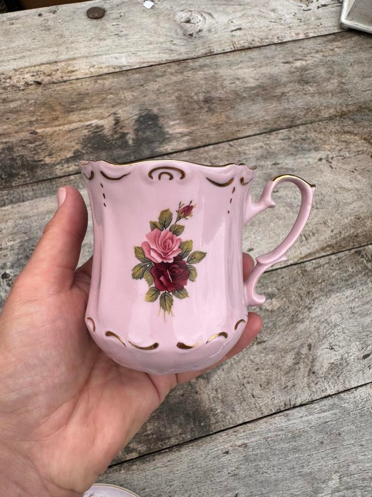 Roze brocante mok roosjes, Ophalen of Verzenden
