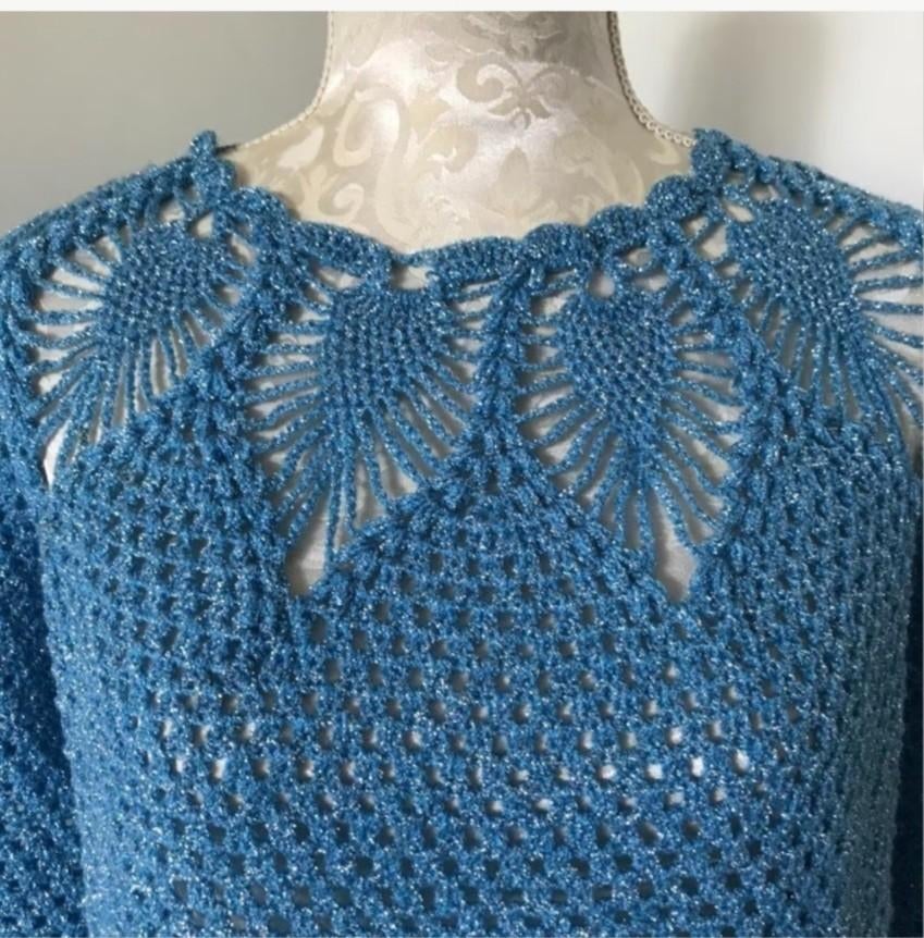 Handgehaakte Trui, Ophalen of Verzenden, Zo goed als nieuw, Maat 38/40 (M), Blauw
