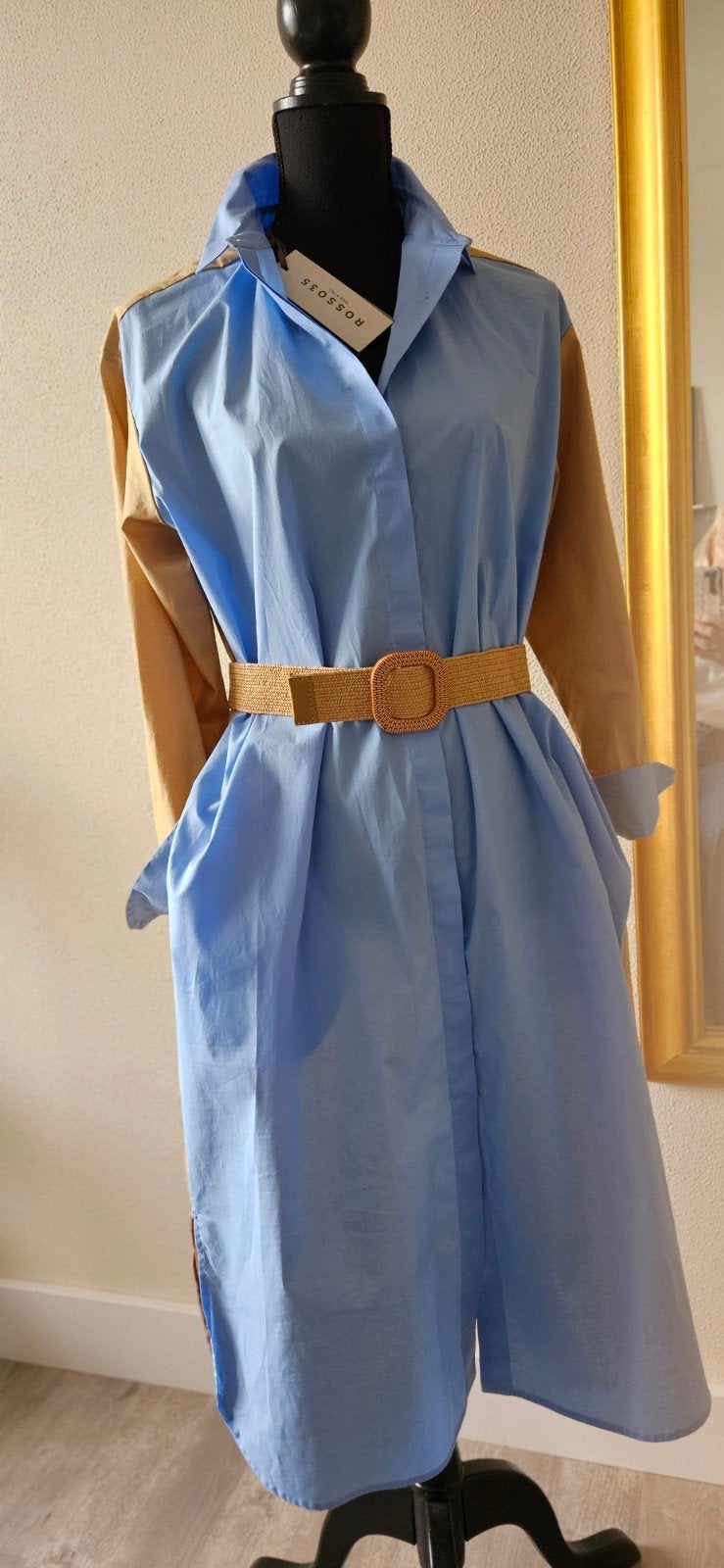 nieuw overhemd jurk van Rosso35 blauw/beige nieuwprijs 220 e, Kleding | Dames, Maat 38/40 (M), Meerkleurig, Rosso 35, Nieuw